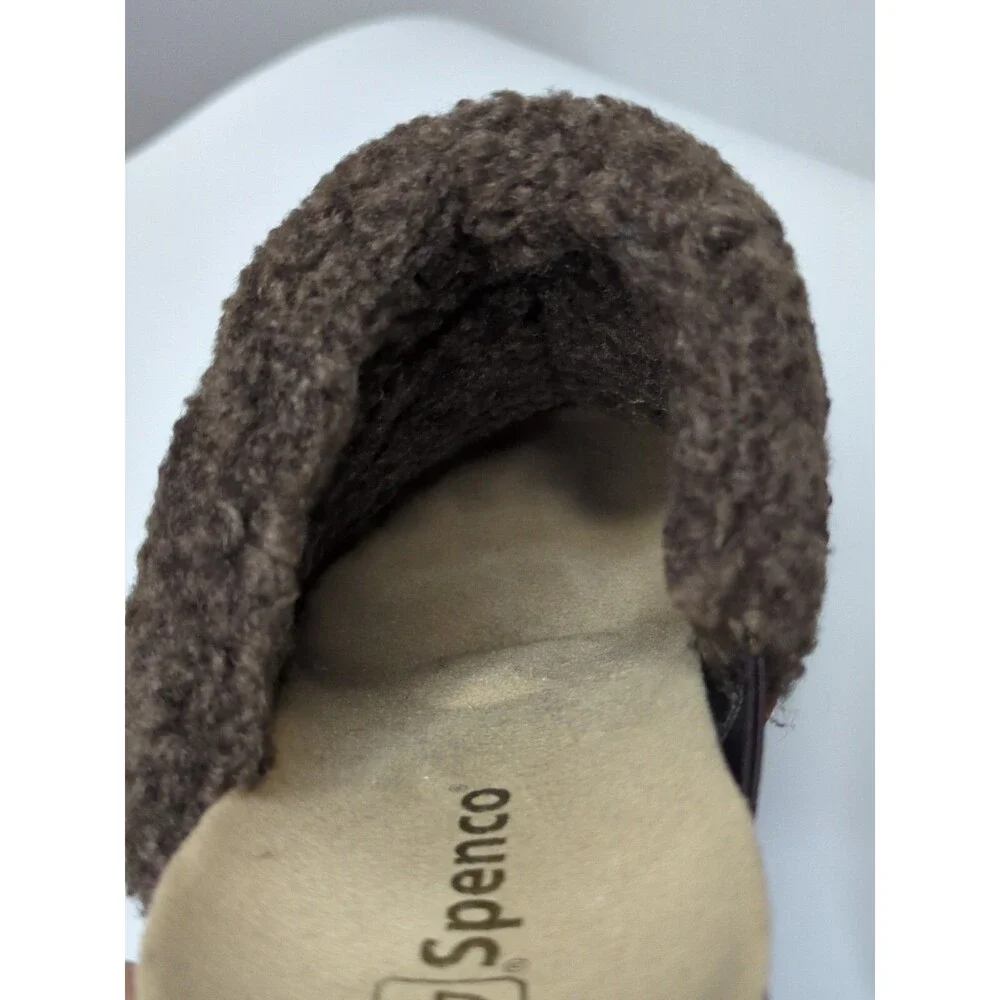 NWOT Spenco Sz 8.5 Women's Slides Clogs Wedge Heel Suede Brown Fur Lined Upper